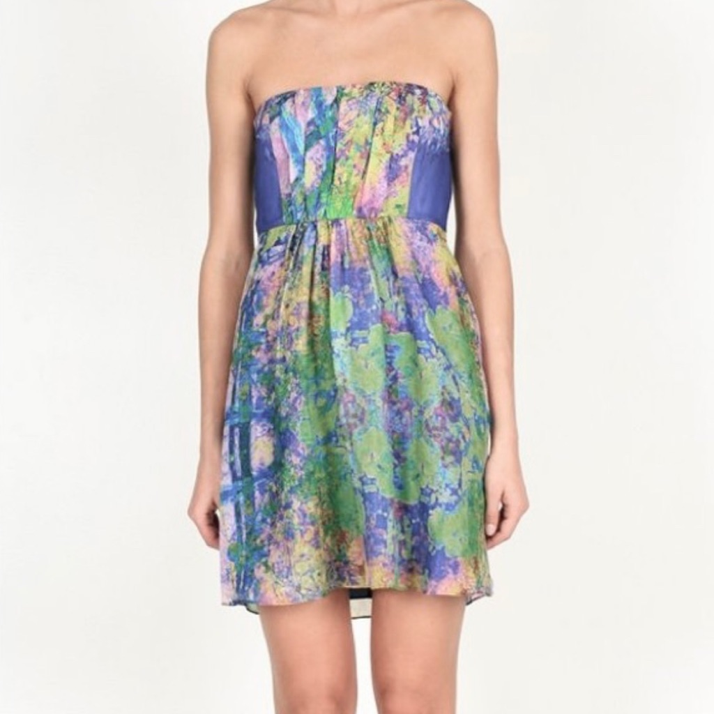 Tibi Silk Stained Glass Strapless Cocktail Dress